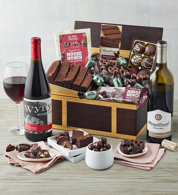 Chest of Chocolates with Wine - 2 Bottles