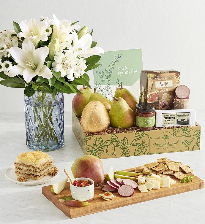 Classic Sympathy Gift Box with White Lily Bouquet