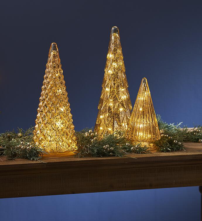 Holiday Lighted Glass Trees - Set of 3