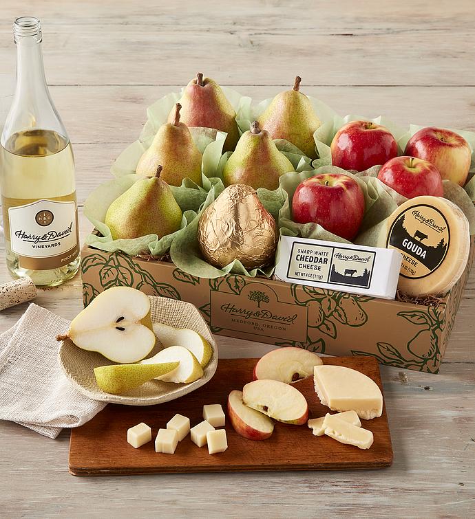 Pears, Apples, and Cheese Gift with Wine