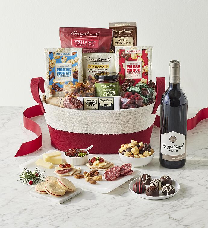 Season’s Best Snack Gift Basket with Wine