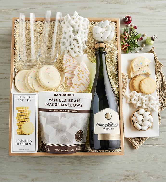 White Christmas Gift with Sparkling Wine