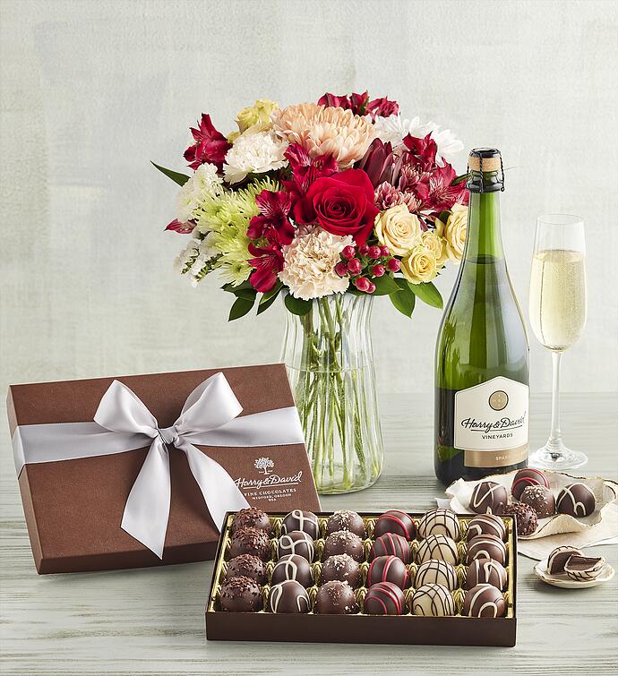 Frosted Gingerbread Bouquet, Chocolate Truffles, and Wine