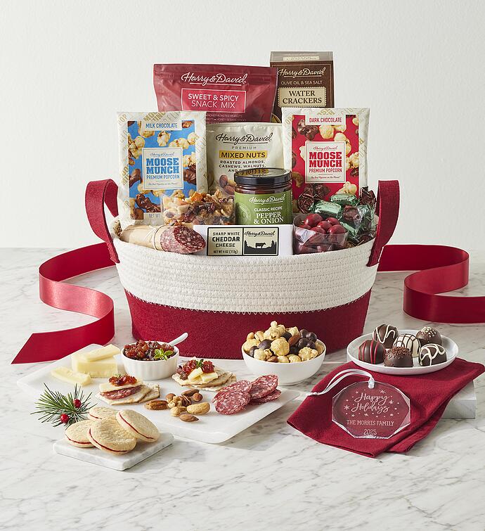 Season’s Best Snack Gift Basket with Personalized Octagon Ornament