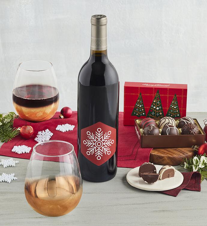Holiday Wine Glass Set with Red Wine